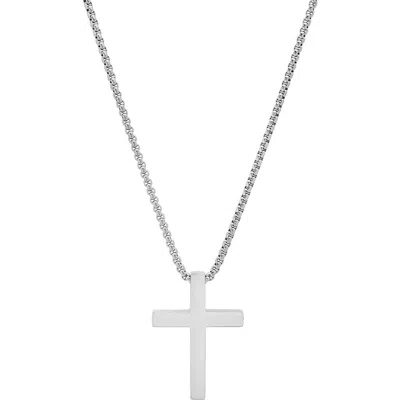 Steeltime Stainless Steel Square Cross Pendant Necklace In White