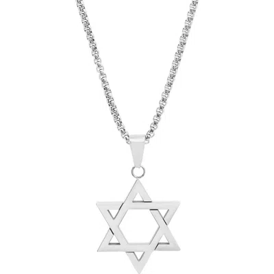 Steeltime Stainless Steel Star Of David Pendant Necklace In Silver
