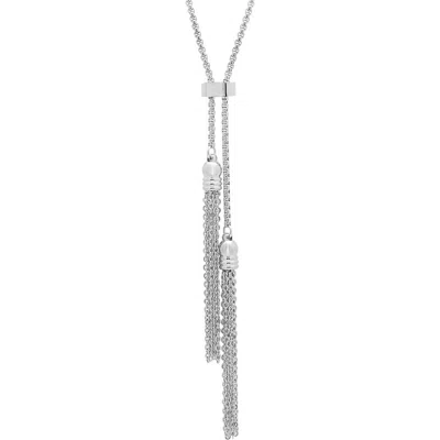 Steeltime Stainless Steel Tassel Lariat Necklace In Silver