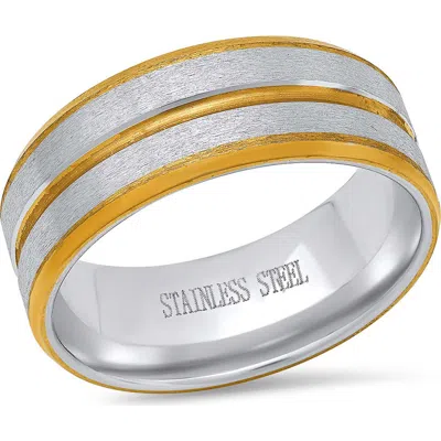 Steeltime Stainless Steel Textured Band Ring In Gray