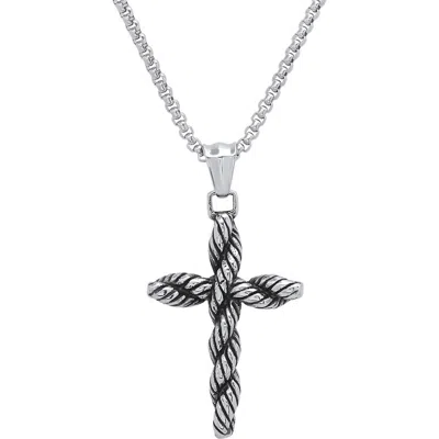 Steeltime Stainless Steel Twisted Cross Necklace In Silver
