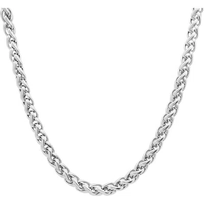 Steeltime Stainless Steel Wheat Chain Necklace In Silver