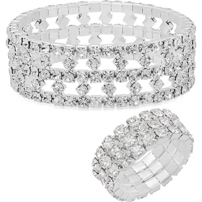 Steeltime Sterling Silver Plated Crystal Bracelet & Ring Set