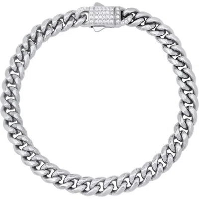 Steeltime Stone Accent Curb Chain Bracelet In Silver