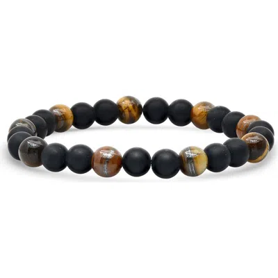 Steeltime Tiger's Eye & Black Lava Stone Beaded Bracelet