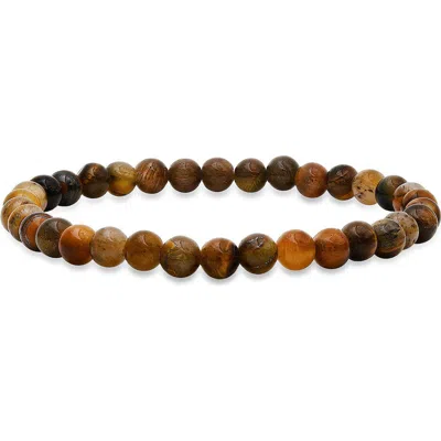 Steeltime Tiger's Eye Beaded Stretch Bracelet In Brown