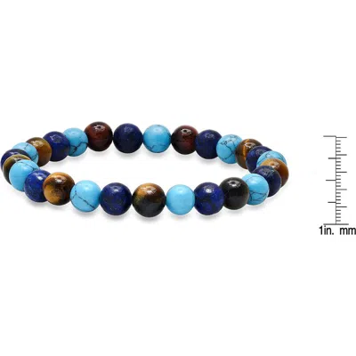 Steeltime Tiger's Eye, Lapis Lazuli & Turquoise Bead Stretch Bracelet In Brown/ Blue Multi