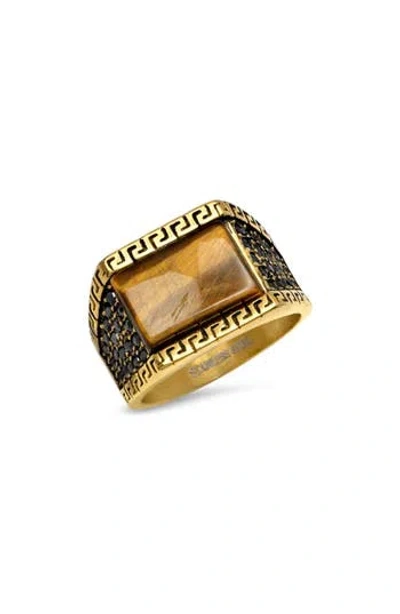 Steeltime Tiger's Eye Signet Ring In Gold