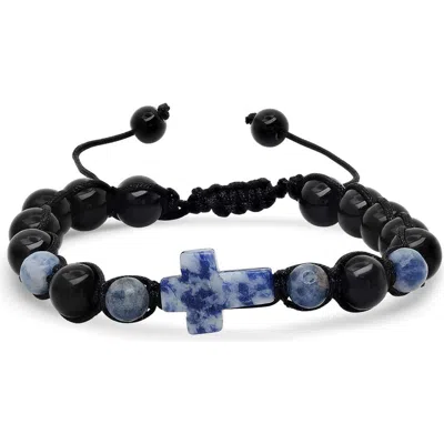 Steeltime Tiger's-eye & Bead Cross Bracelet In Blue