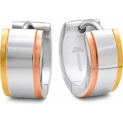 Steeltime Tri Tone Stainless Steel Hoop Earrings In Gold