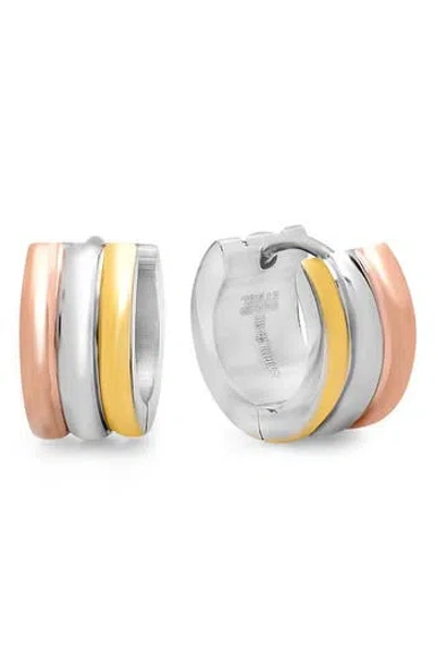 Steeltime Tricolor Huggie Hoop Earrings In Metallic