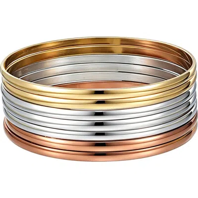 Steeltime Tri-toned Bangle Bracelet Set In Tri-tone Multi