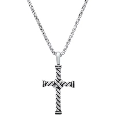 Steeltime Twisted Cross Pendant Necklace In Gray