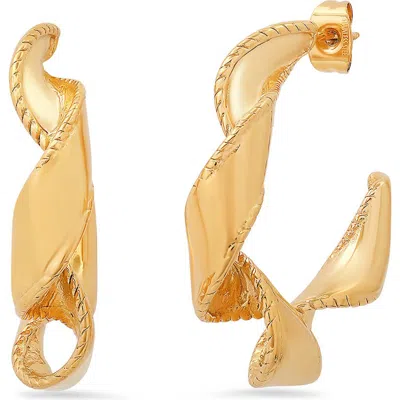 Steeltime Twisted Ribbon Hoop Earrings In Gold