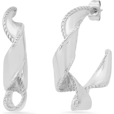 Steeltime Twisted Ribbon Hoop Earrings In Silver
