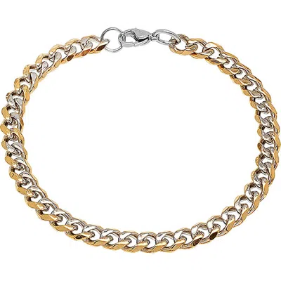 Steeltime Two Tone 18k Gold Plated Curb Chain Bracelet In Silver/gold
