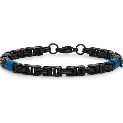 Steeltime Two Tone Byzantine Chain Bracelet In Black/blue