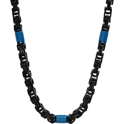 Steeltime Two Tone Byzantine Chain Necklace In Black/blue