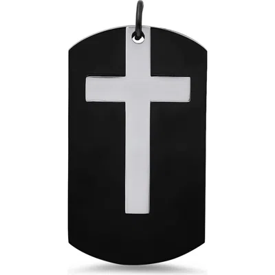 Steeltime Two Tone Cross Dog Tag Pendant Necklace In Black