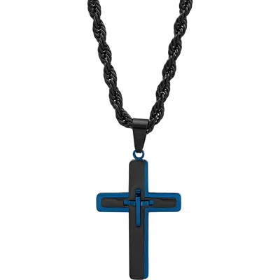 Steeltime Two Tone Cross Pendant Necklace In Black