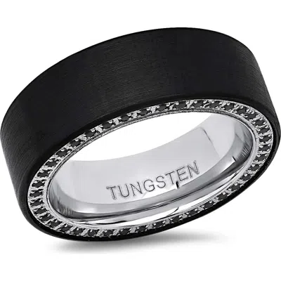 Steeltime Two Tone Crystal Band Ring In Black