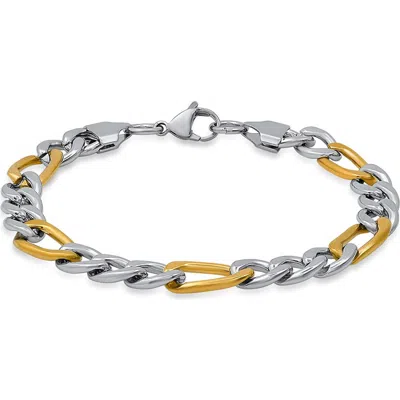 Steeltime Two Tone Figaro Chain Bracelet In Multi
