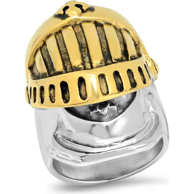 Steeltime Two Tone Knight Helmet Ring In Gold