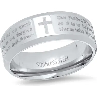 Steeltime Two Tone Lord's Prayer Inscribed Ring In Silver
