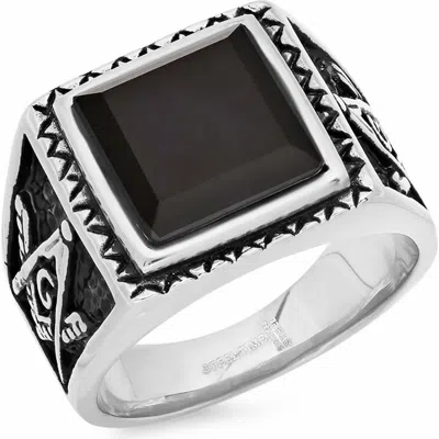 Steeltime Two Tone Masonic Signet Ring In Metallic