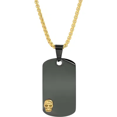 Steeltime Two Tone Skull Dog Tag Pendant Necklace In Multi