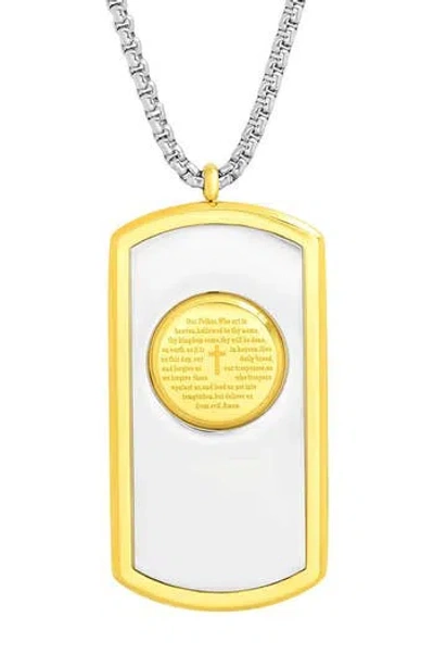 Steeltime Two Tone Stainless Steel Dog Tag Pendant Necklace In Gold