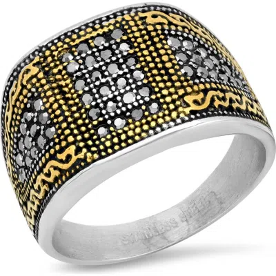 Steeltime Two Tone Stainless Steel Ring In Silver