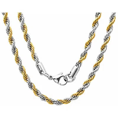 Steeltime Two Tone Stainless Steel Rope Chain Necklace In Gold