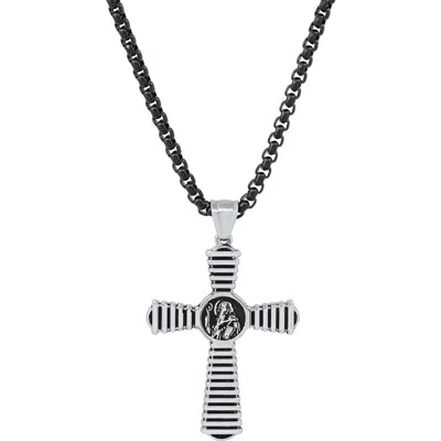 Steeltime Two-tone Black Ion-plated Cross Pendant Necklace In Multi