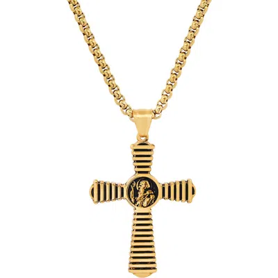 Steeltime Two-tone Black Ion-plated Cross Pendant Necklace In Gold