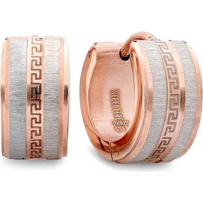 Steeltime Two-tone Greek Key Hoop Earrings In Gold