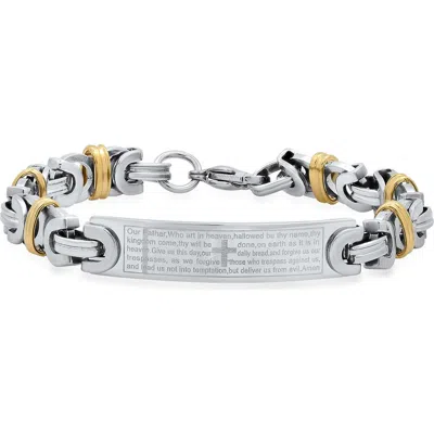 Steeltime Two-tone Lord's Prayer Bar Bracelet In Silver