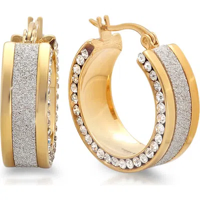 Steeltime Two-tone Simulated Diamond Hoop Earrings In Gray
