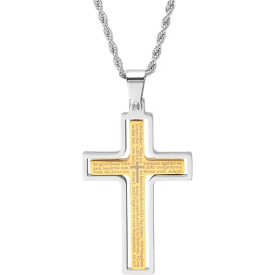 Steeltime Two-tone Stainless Steel Cross Pendant Necklace In Silver/ Gold