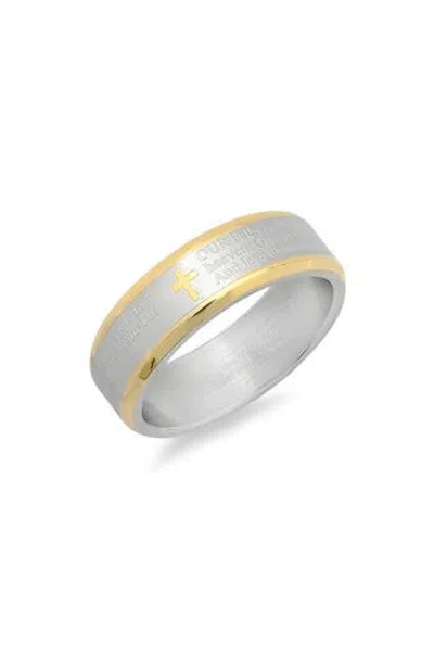 Steeltime Two-tone Stainless Steel Lord's Prayer Band Ring In Yellow