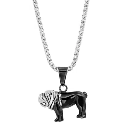 Steeltime Two-tone Stainless Steel Pug Pendant Necklace In Metallic