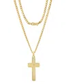 Steeltime Unisex 14k Gold Plated Sterling Silver Cuban Super Flat Chain And Lord's Prayer Cross Pendant