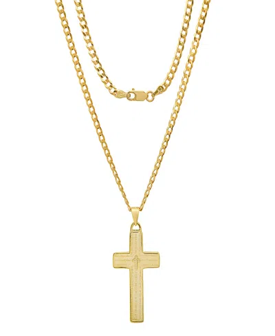 Steeltime Unisex 14k Gold Plated Sterling Silver Cuban Super Flat Chain And Lord's Prayer Cross Pendant