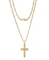 Steeltime Unisex Gold-plated Cross Pendant Figaro Chain Necklace