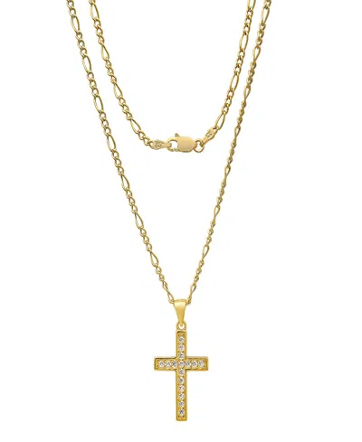 Steeltime Unisex Gold-plated Cross Pendant Figaro Chain Necklace