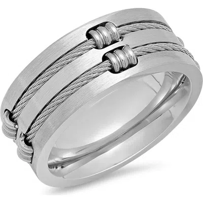 Steeltime Wire Inlay Ring In Silver