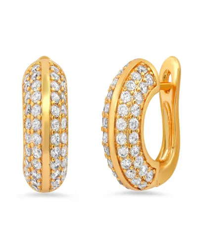 Steeltime Women's 18k Gold Plated Brass Simulated Diamonds Hoop Earrings
