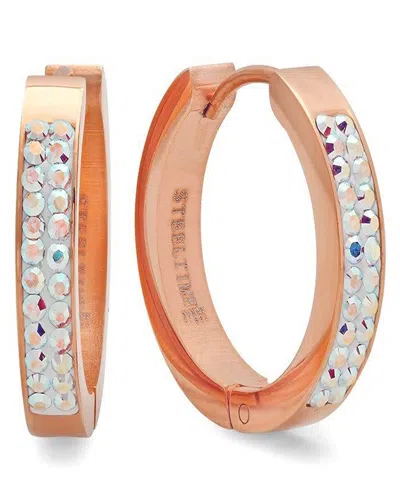 Steeltime Women's 18k Plated 20mm Huggies With Ab Adorned With Swarovski Crystals