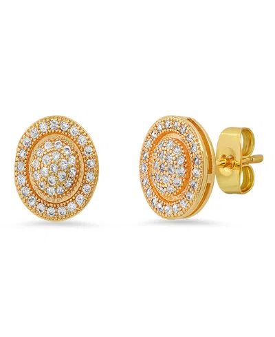 Steeltime Women's Brass Simulated Diamonds Round Stud Earrings In Gold