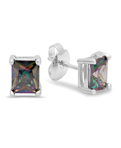 Steeltime Women's Rainbow Simulated Diamonds Princess Cut Stud Earrings In Multi
